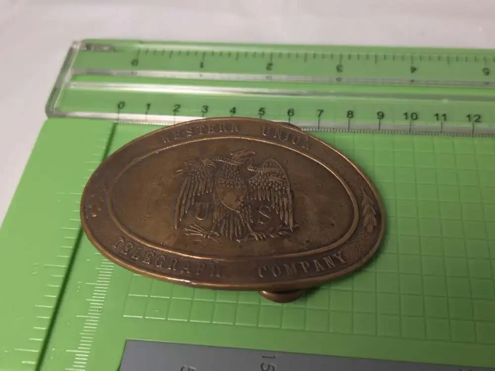 Vintage Western Union Telegraph Company Brass Belt Buckle with Tiffany Broadway